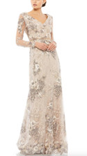 MAC DUGGAL 67539 EMBELLISHED V-NECK ILLUSIONS TAUPE GOWN  sz 10