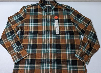 St John's Flannel Shirt Men's Size L Brown Plaid Button up Long Sleeve 