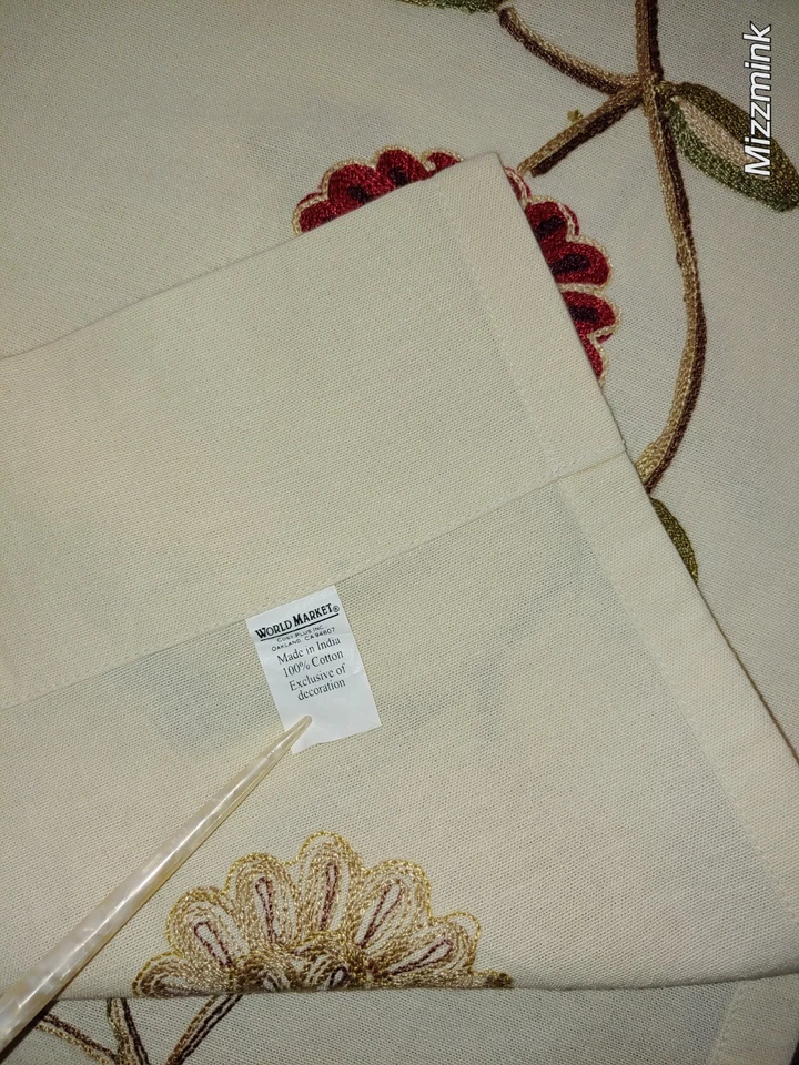 1 Panel Cortina Bolsillo Varilla Algodón Bordado Crewel Floral Mercado Mundial 44x83" Foto 4 de 4