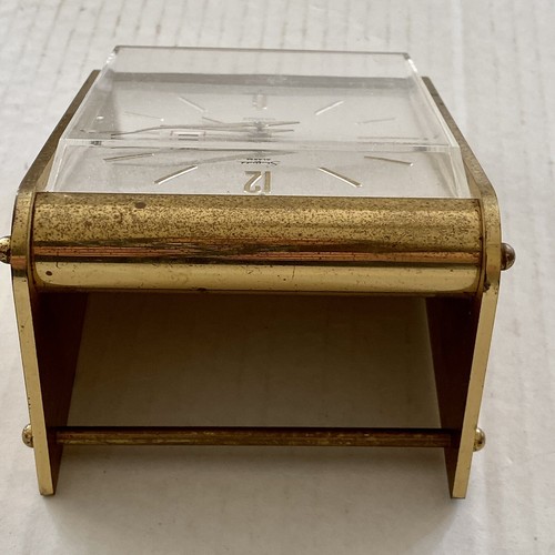 Sheffield Messing Plexiglas Wecker mit Datum Aufzug funktioniert - West Germany Vintage  - Bild 7 von 9
