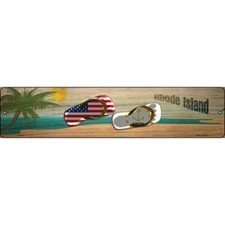Rhode Island Flag and US Flag Novelty Small Metal Street Sign K-1512