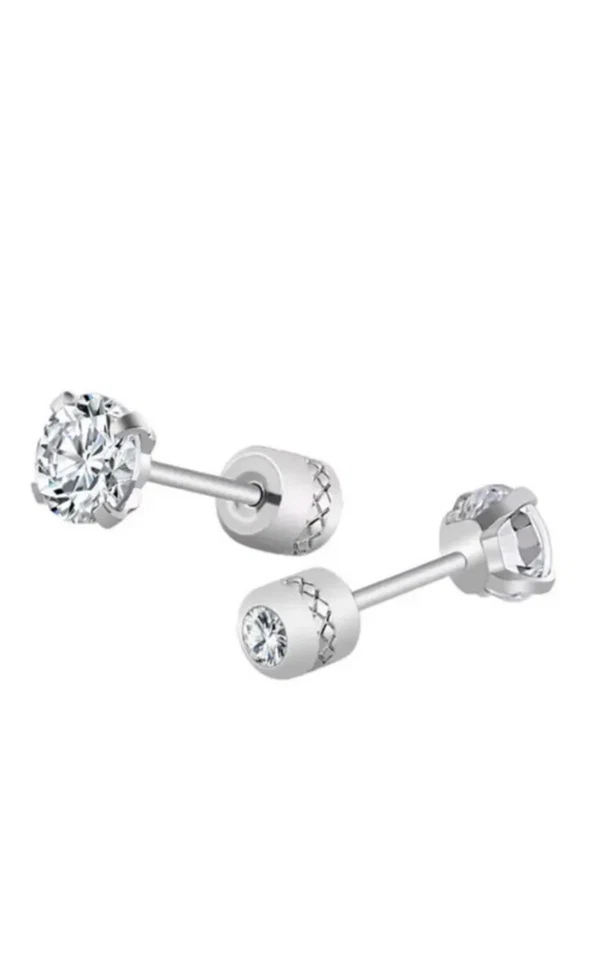 Pendientes redondos de circonita cúbica de acero inoxidable plateados 2 piezas para hombres mujeres Foto 2 de 4