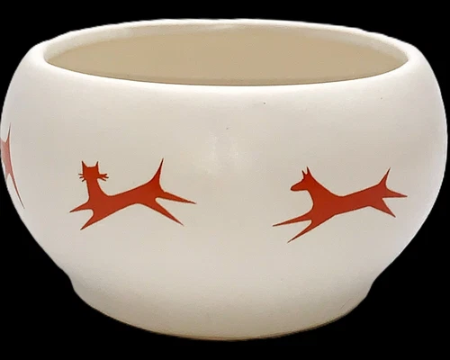 Mid-Century McCoy Pottery UpJohn 'Dog Chase Cat Chase Dog' Bowl 60's Vintage 3x5