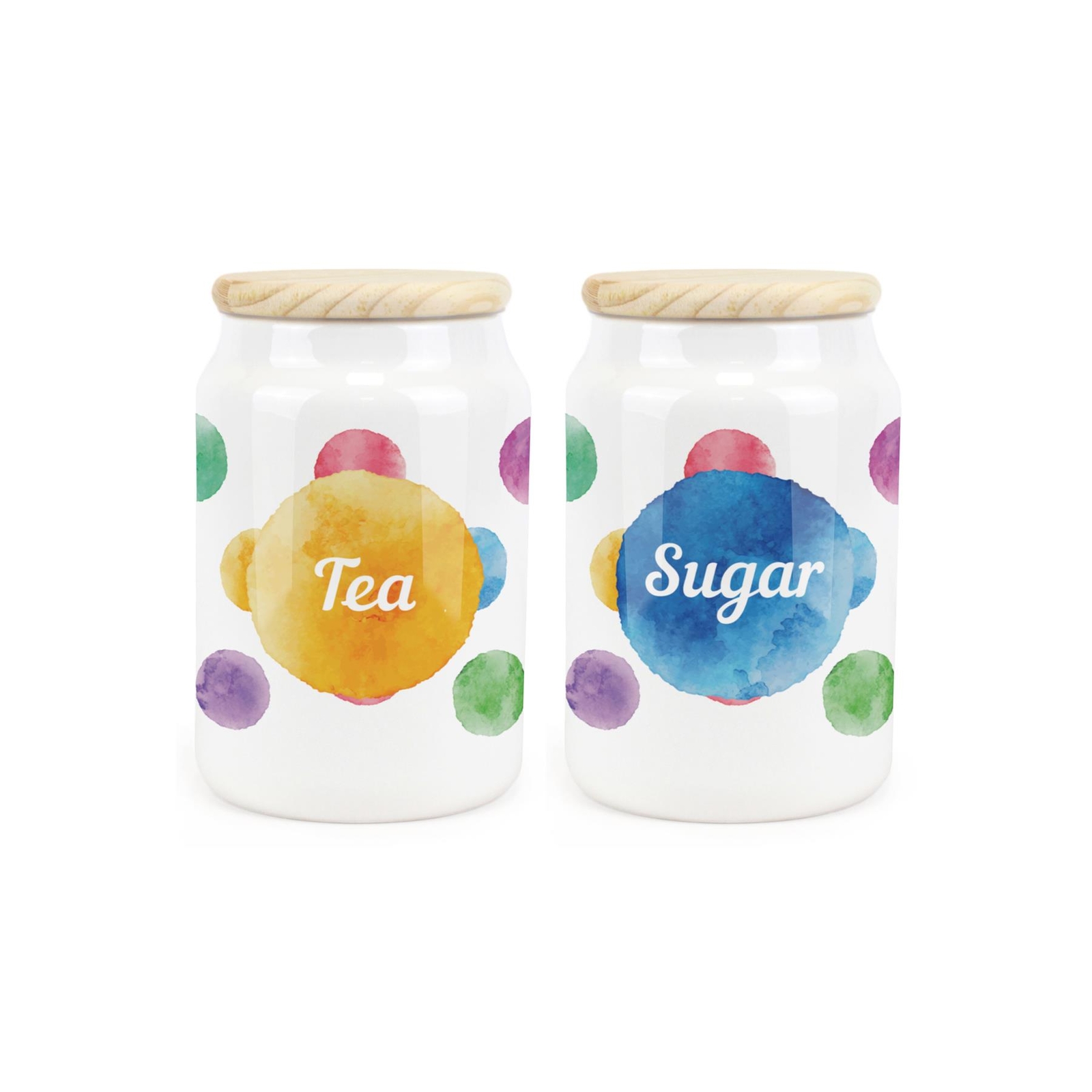 Ceramic Tapered Multicoloured Polka Dots Canisters - Tea & Sugar Containers