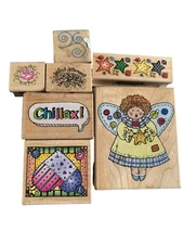 Rubber Stamp Set - Cute Angel Stars Patchwork Chillax Designs