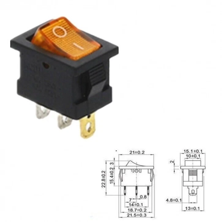 Interruttore A Bilanciere 220V 16A Bipolare Con Tasto Verde Luminoso 33x25 1253