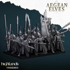 40 Aegean Elves Spearmen - Highlands Miniatures 28mm