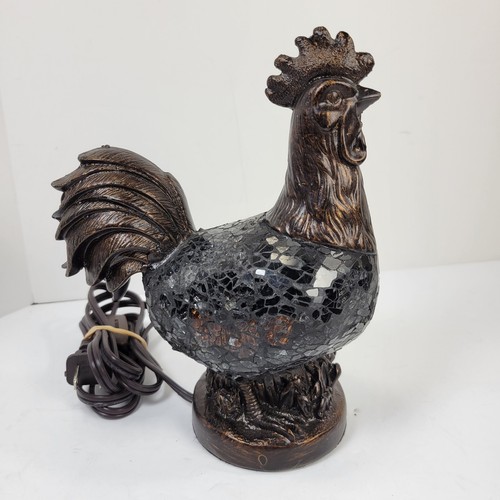 Rooster Mosaic Glass Lamp Brown Amber Accent Decorative with Bronze Style Resin - Picture 2 of 13