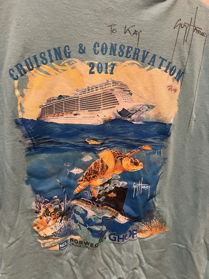 Women’s Guy Harvey Autographed short  Sleeve Shirt Norwegian Cruise Turtle Large - Image 2 of 4