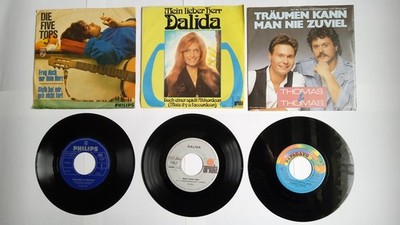3 Single-Vinyl-Schallplatten: Dalida, Thomas & Thomas, Die Five Tops