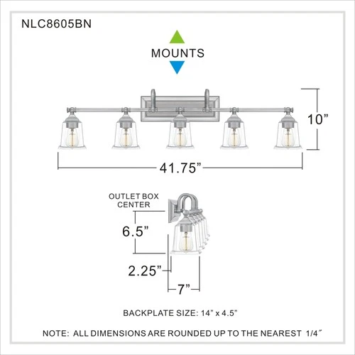 Quoizel NLC8605 Nicholas 5 Light 42"W Bathroom Vanity Light - Nickel - Picture 9 of 12