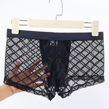 Herren Boxershorts Netz transparent kariert Mesh Hohl offenes Loch Unterwäsche