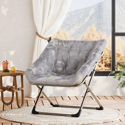 Folding Saucer Chair for Bedroom Cozy Lounge Chair for Dorms Apartments Gray