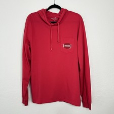 Vineyard Vines Pink Red Long Sleeve Hooded Shirt Whale Football Women  s Medium