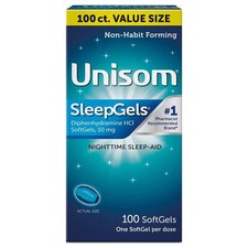Unisom SleepGels Nighttime Sleep-Aid SoftGels, Diphenhydramine HCI 50 mg, 100 Ct