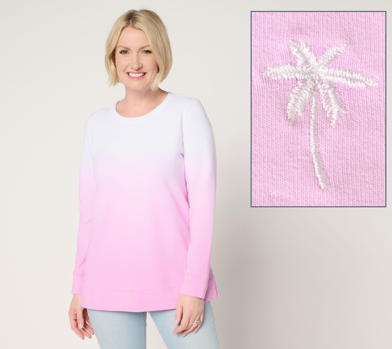 Denim & Co. Women's Top Sz M Regular French Terry Dip Dye Multi-colored A688718