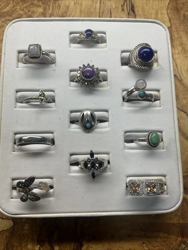 VINTAGE ESTATE STERLING SILVER LOT OF 12 LADIES RINGS  MIXED SIZES NO RESERVE
