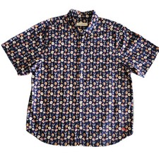 Tommy Bahama Shirt Mens XL Blue Tropical Hawaiian Aloha Short Sleeve Seersucker