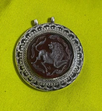 Vintage Nubian Carved Agate Griffin Silver Heavy Intaglia 2.25ins