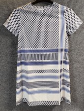 Women’s Blue White Stripped Dress Fitted Sheer 34” Length 18” Chest No Size Tag