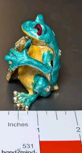 Scatola Gioielli Rana Smaltata Cristallo Borchiata Fatto a Mano Miniatura Chiusura Magnetica Miniatura - Foto 9 di 9
