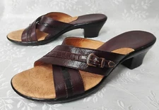 SOFFT Women's Slip-on Sandals 9.5 M Brown Leather Buckle Comfortable Mid Heels