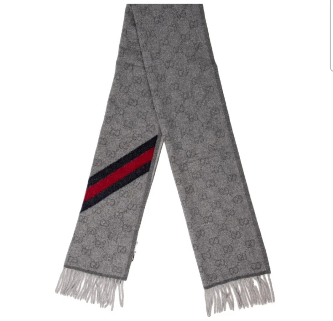 Écharpe en laine GUCCI fabriquée en Italie NIKKY GRIS CLAIR