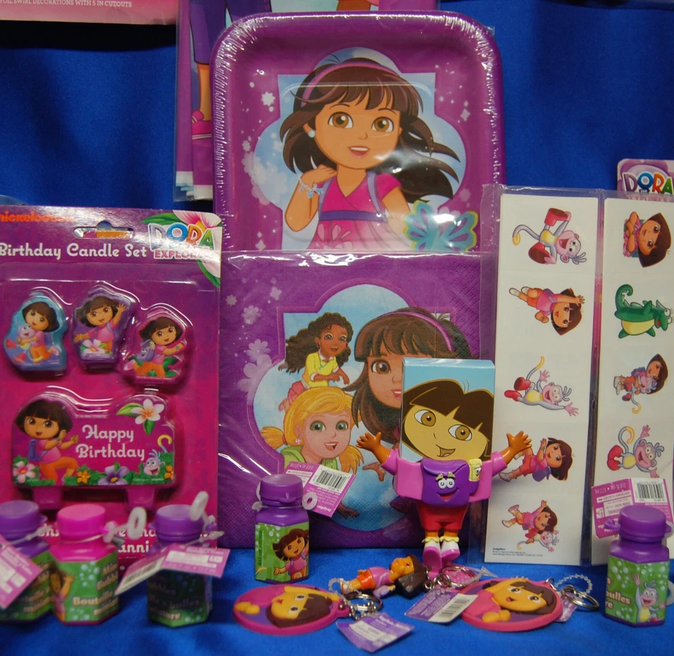 Dora Friends Party Set #21 -  2 Plates Candle Napkins Invites Favors Tablecover - Image 4 of 4