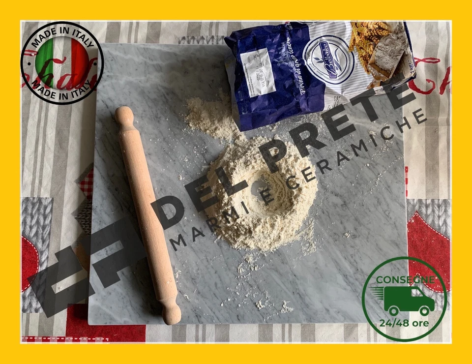 TAGLIERE IN MARMO BIANCO CARRARA TUTTE LE MISURE 2CM PIANO PER IMPASTARE SPIANAT - Immagine 3 di 4