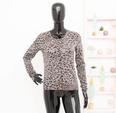 Boss Orange Cardigan Grey Leopard Animal Print Wool Sweater