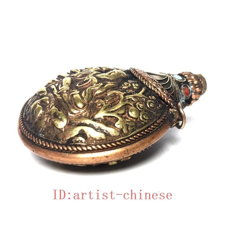 Antigua China Tíbet Bronce Talla Dios de la Riqueza Buda Estatua Tabaco Botellas H 6.8CM Foto 3 de 4