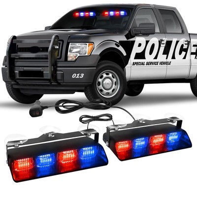 Emergency Strobe Lights Bar 2x Red & Blue 48 LED Strobe Warning Emergency - 8.5''
