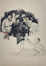Dessin à la plume Soldats Guerre Mort Tragédie Blessés 1931 Monogrammé #1