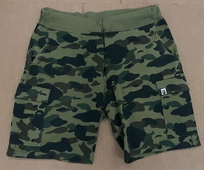 A BATHING APE BAPE GREEN 1ST CAMO POCKET CARGO SWEATSHORTS