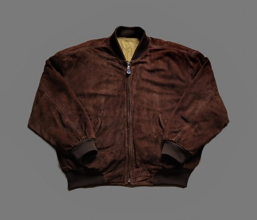 Vintage HUGO Boss Lederjacke 1989 L XL Ziegenleder Velours Dunkelbraun Italy - Bild 2 von 13