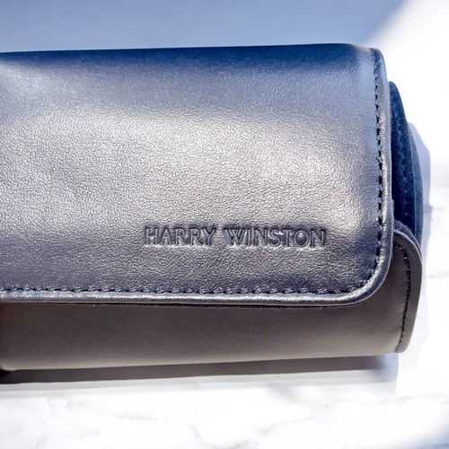 HARRY WINSTON Jewelry Travel Pouch Navy Leather Accessory case w/ Box New #00 - 第 9/21 張圖片