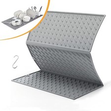Silicone Dish Drying Mat for Kitchen Counter, Collapsible Trifold Large Dish ...