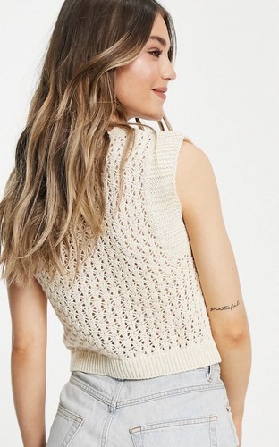 ASOS | NEW White Crochet Tank w/ Button Placket - Size 12 - Picture 4 of 4