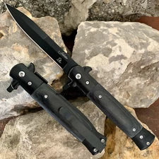 9" FPS6008BBK Falcon Black with Black Ash Wood Spring Assisted Stiletto Knife