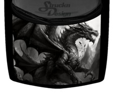 Dark Grayscale Dragon Roaring Flying Hood Truck Wrap Vinyl Car Graphic Decal
