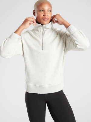 NWT Athleta Cozy Karma 1/4 Zip Top, Fog Grey Heather SIZE M        #510393 T0905