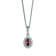Womens 925 Sterling Silver Red CZ Oval Stone Round Scarlet Pendant Necklace