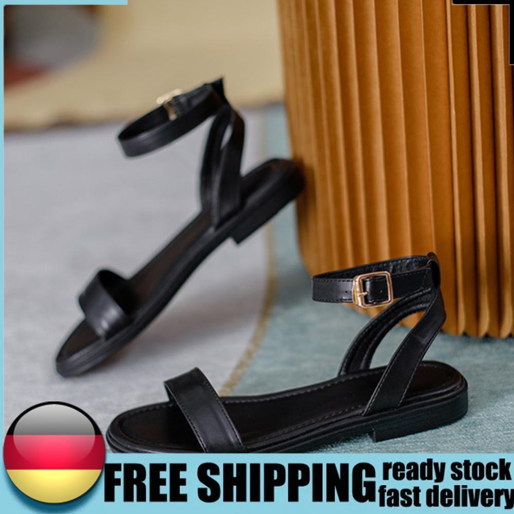 APL Sandali da spiaggia punta aperta scarpe estive tinta unita con fibbia cinturino alla caviglia una fascia per donna