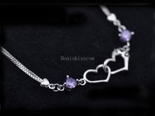 Fashion Double Heart Bracelet Silver Tone Wristband Girls Birthday Gifts