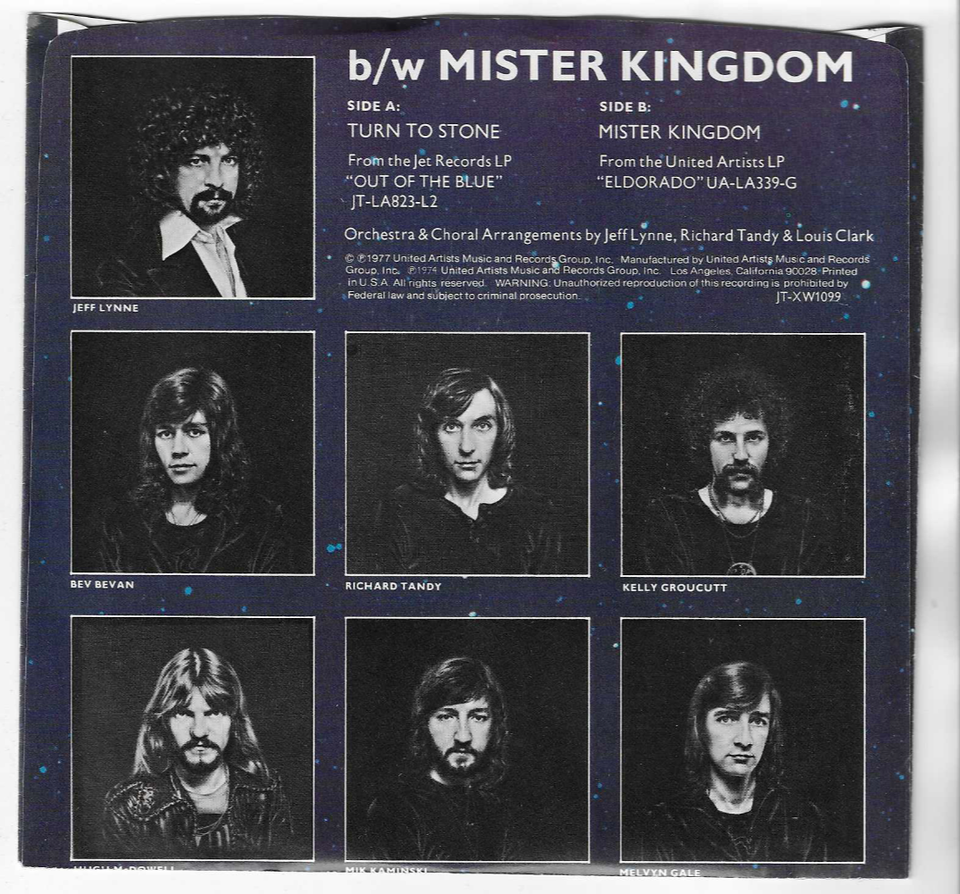 ELECTRIC LIGHT ORCHESTRA TURN TO STONE / MISTER KINGDOM 1977 45 w