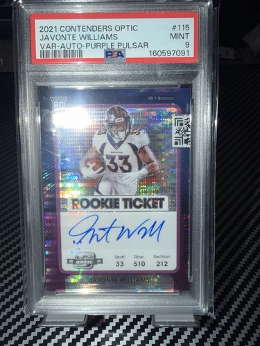 2021 Optic Contenders Javonte Williams Purple Pulsar Auto /21 PSA 9