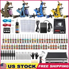 Complete Tattoo Kit W/ 4 Pro Machines LCD Power Supply 54 Inks Beginners New