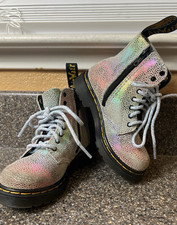 Dr Martens Lace Up Combat Boots Little Kids Girls 7 Leather Glitter 1460 PascalT