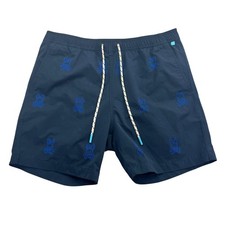Psycho Bunny Swim Trunks Shorts Mens Medium Navy Blue Skull Bunny Embroidered