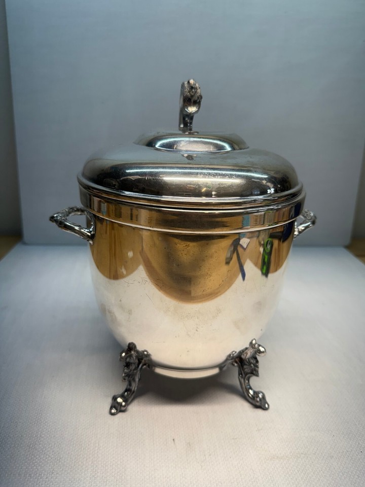 Vintage Sheridan Silver Plated Copper 10" Ice Bucket W/Ceramic Basin